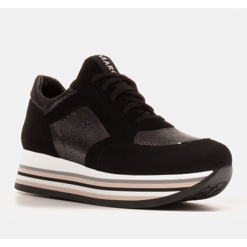 Marco Shoes Sneakers leggere su una suola spessa in pelle naturale nero 1