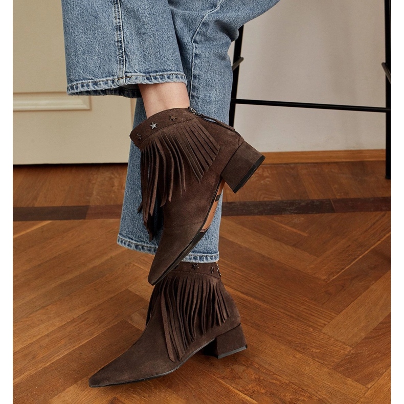 Marco Shoes Stivali originali in camoscio con frange decorative marrone 1