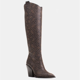 Marco Shoes Stivali alti da donna, stivali da cowboy in vera pelle marrone 1