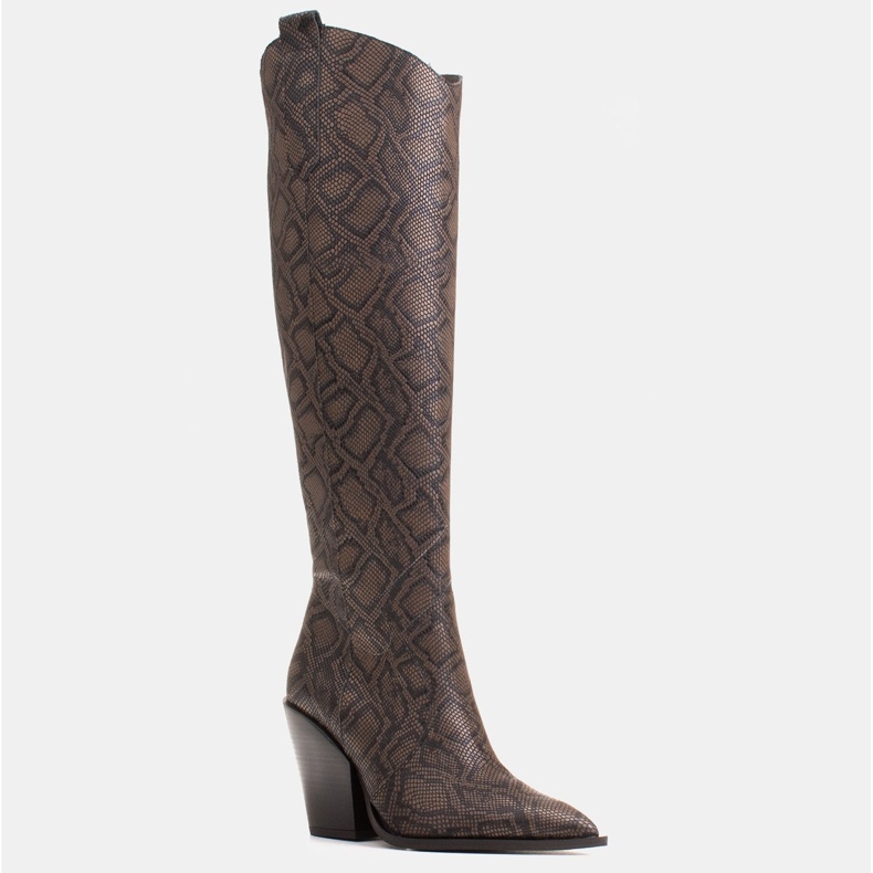 Marco Shoes Stivali alti da donna, stivali da cowboy in vera pelle marrone 1