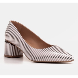 Marco Shoes Décolleté a righe bianche e argento con tacco oro bianco 1