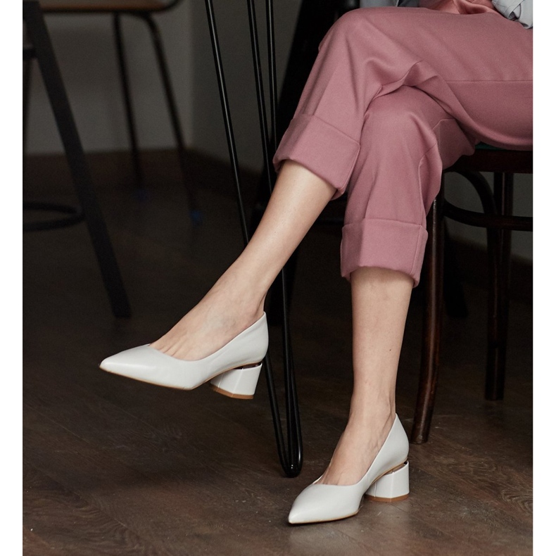 Marco Shoes Décolleté in pelle grigio metallizzato con tacco oro 1