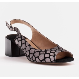 Marco Shoes Sandali da donna comodi con pelle interessante nero argento 1