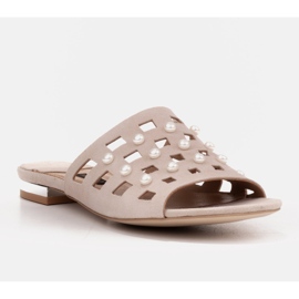 Marco Shoes Pantofole da donna eleganti con perle e perforazioni beige 1