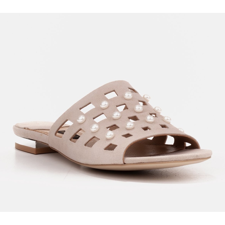 Marco Shoes Pantofole da donna eleganti con perle e perforazioni beige 1
