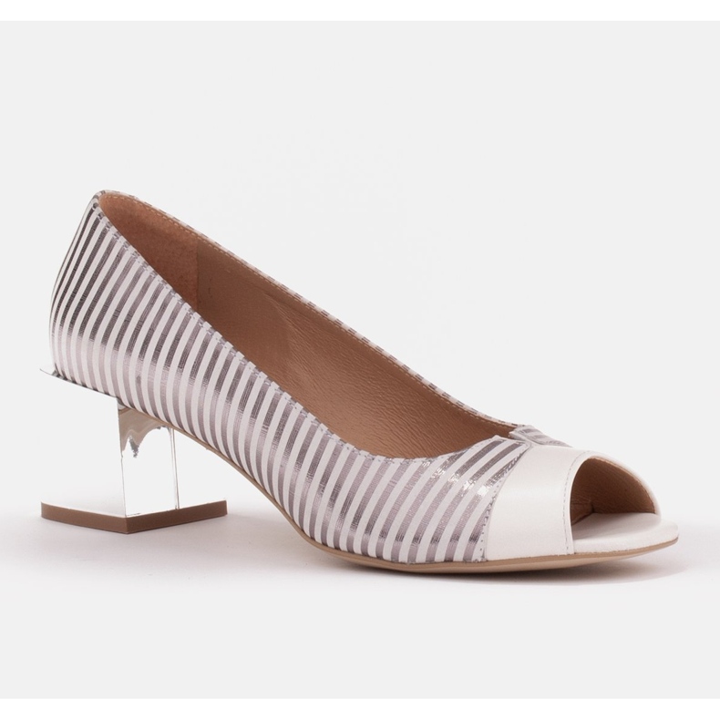 Marco Shoes Décolleté da donna a righe metalliche con apertura frontale bianca d'argento 1