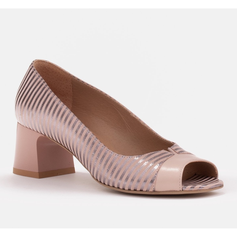 Marco Shoes Décolleté con apertura frontale, pelle con strisce metalliche rosa 1