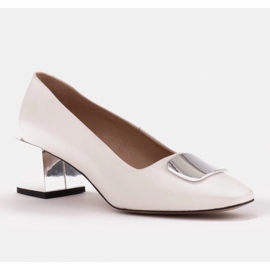 Marco Shoes Décolleté con tacco metallico e decorazione cromata piatta bianca 1