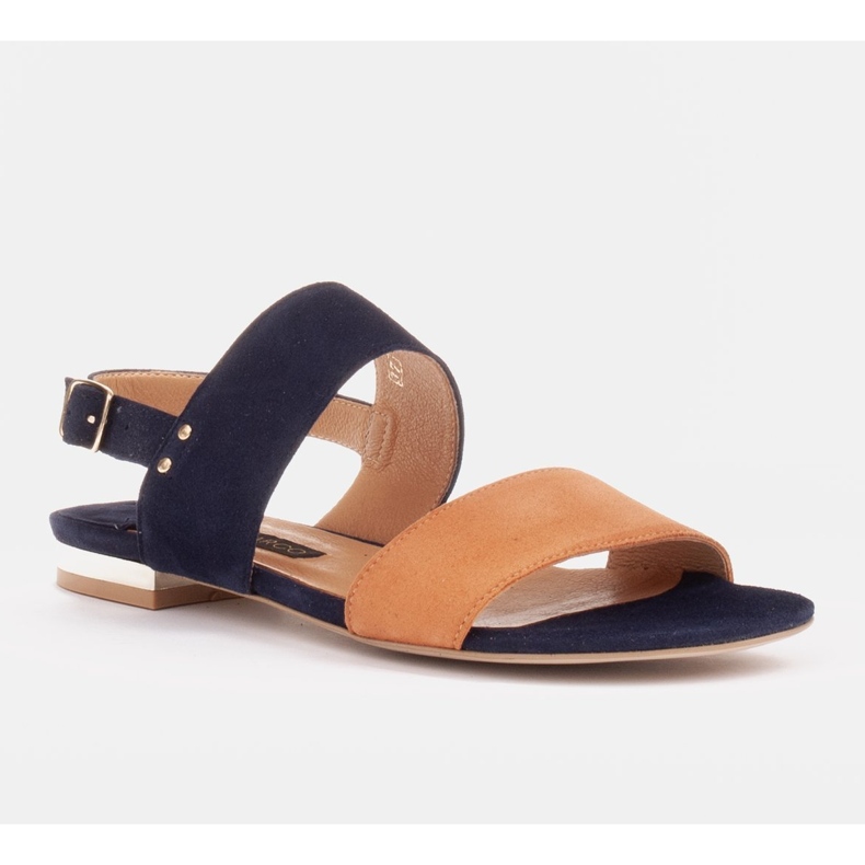 Marco Shoes Sandali flat in camoscio naturale con tacco metallico beige blu navy 1