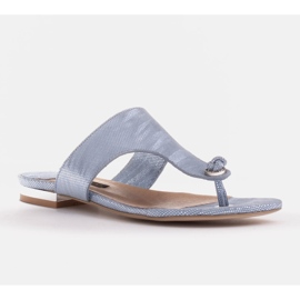 Marco Shoes Infradito piatto in pelle con tacco metallico blu 1