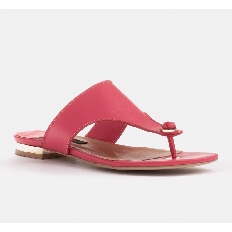 Marco Shoes Infradito piatto in pelle con tacco metallico rosa 1