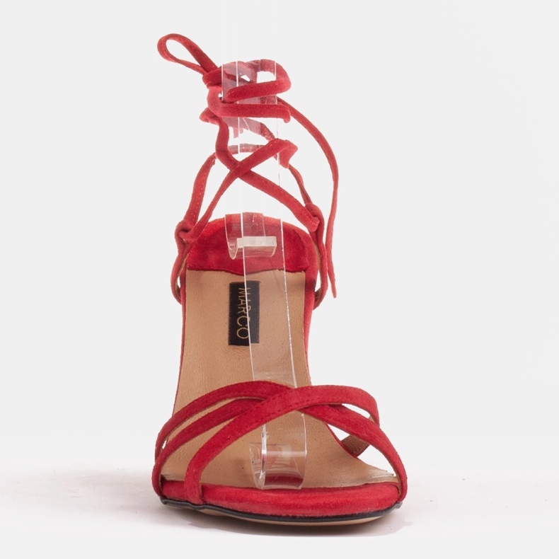 Marco Shoes Sandali eleganti su tacco alto con cinturino allacciato rosso 2