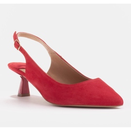 Marco Shoes Décolleté in delicato camoscio con cinturino rosso 1