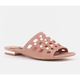 Marco Shoes Pantofole da donna eleganti con perle e perforazioni rosa 1