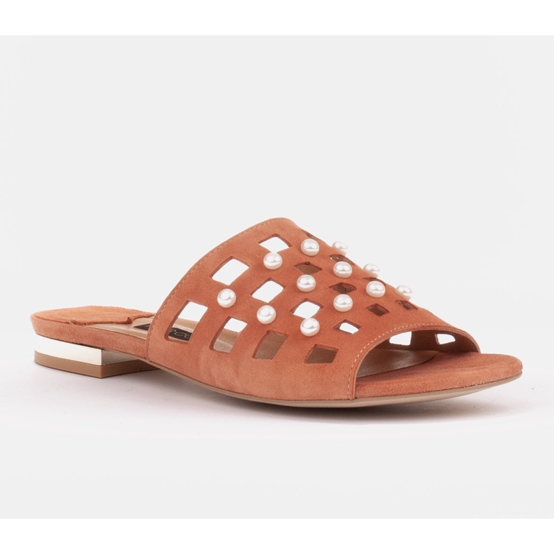 Marco Shoes Pantofole da donna eleganti con perle e perforazioni arancia 1