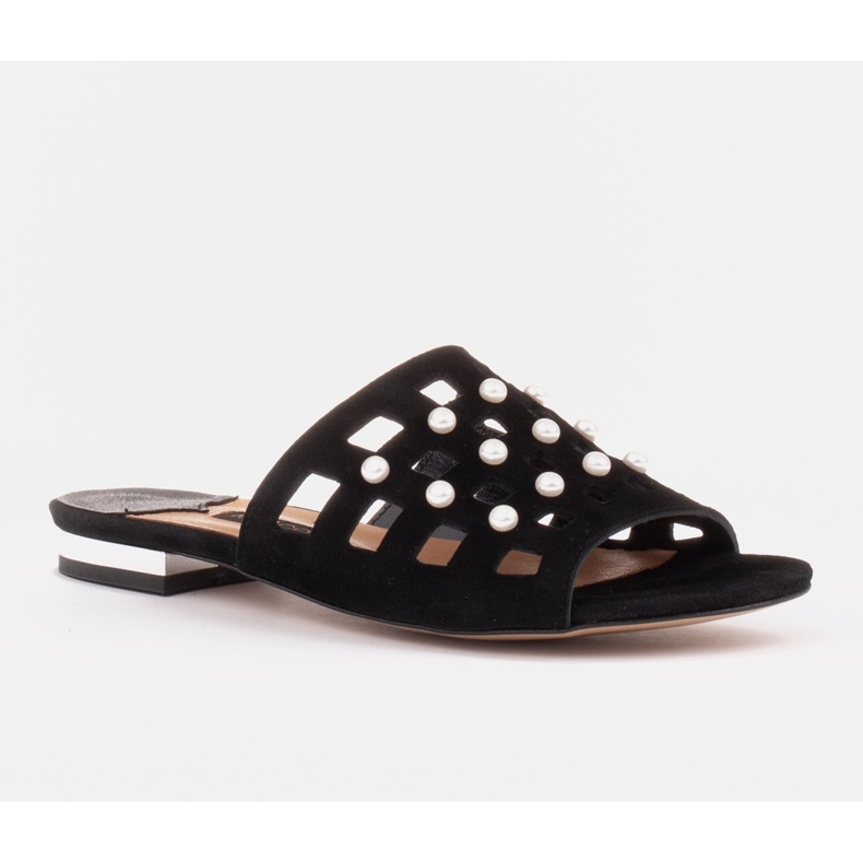 Marco Shoes Pantofole da donna eleganti con perle e perforazioni nero 1