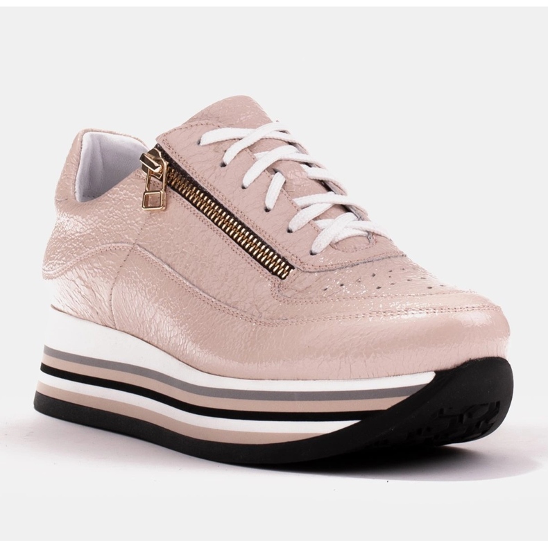 Marco Shoes Sneakers su una suola spessa in pelle naturale rosa 1