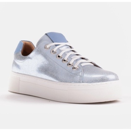Marco Shoes Sneakers da donna in vera pelle su suola spessa blu 1