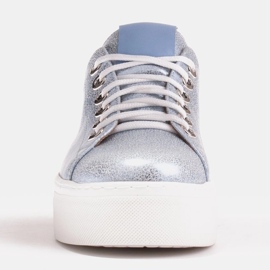 Marco Shoes Sneakers da donna in vera pelle su suola spessa blu 2