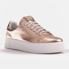 Marco Shoes Sneakers da donna in vera pelle su suola spessa d'oro 1