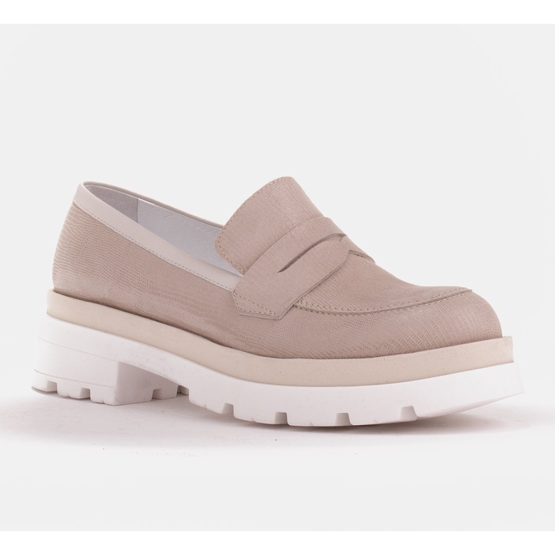 Marco Shoes Scarpe in pelle scamosciata con un motivo su una suola spessa beige 1