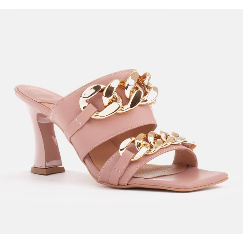 Marco Shoes Pantofole da donna in pelle con catena decorativa rosa 1