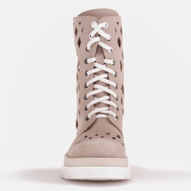 Marco Shoes Stivali in velluto con perforazione beige 2