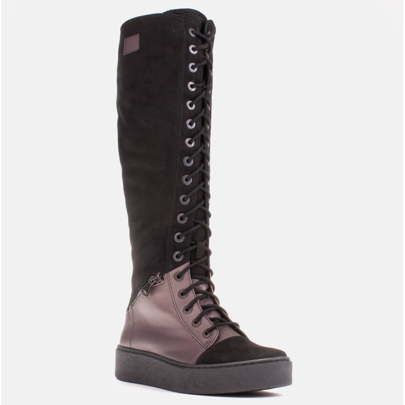 Marco Shoes Stivali stringati con cerniere decorative marrone nero 1