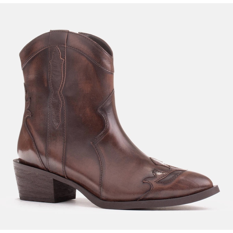 Marco Shoes Stivali da cowboy in pelle lucidata a mano marrone 1