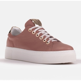 Marco Shoes Sneakers da donna in vera pelle su suola spessa rosa d'oro 1