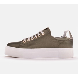 Marco Shoes Sneakers da donna in vera pelle su suola spessa verde 2