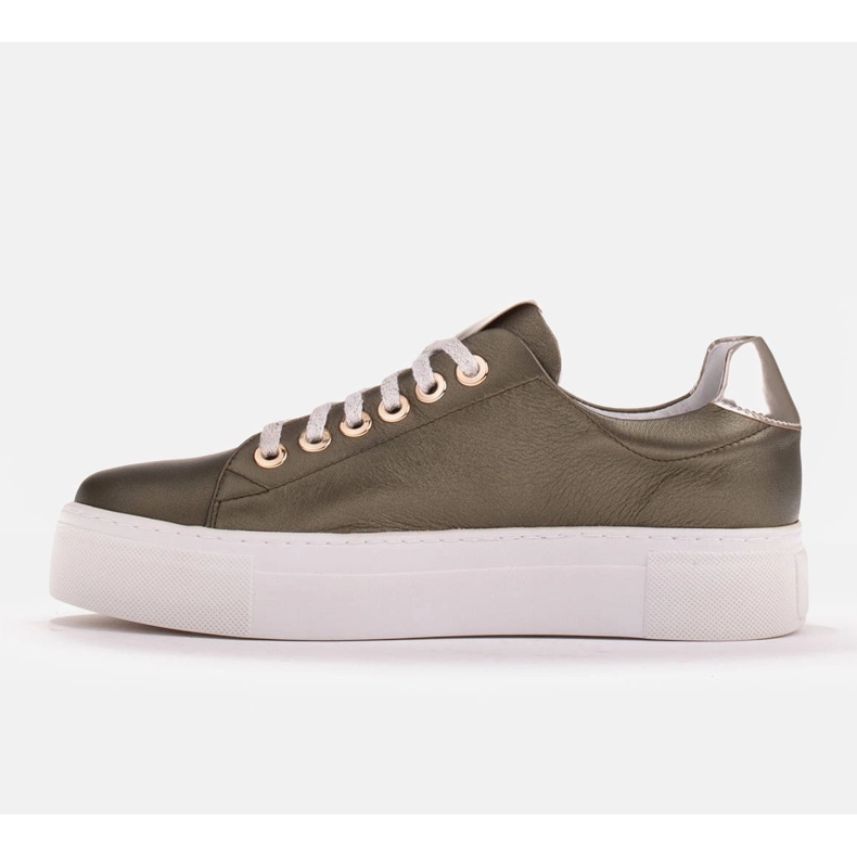 Marco Shoes Sneakers da donna in vera pelle su suola spessa verde 2