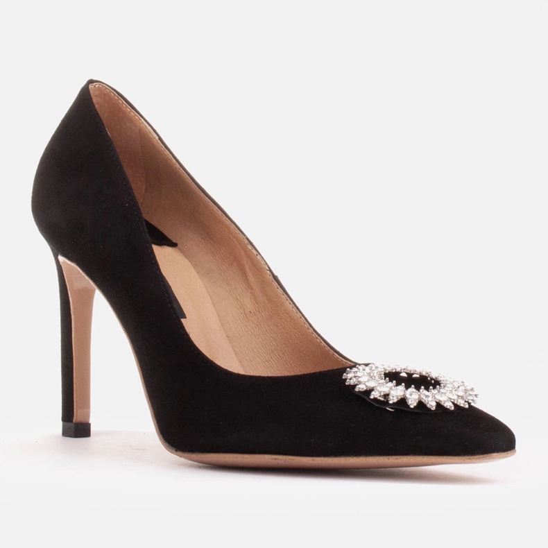 Marco Shoes Tacchi in camoscio con ornamento di cristalli nero 1