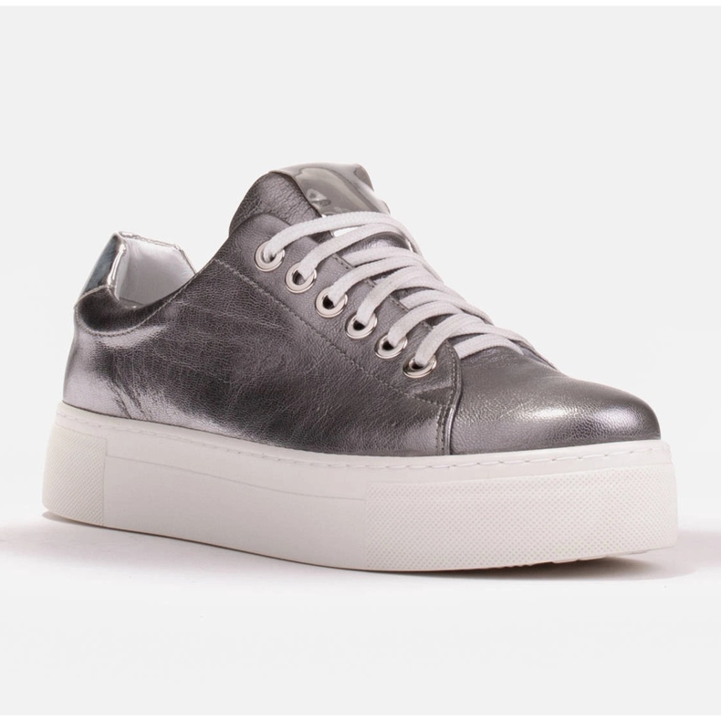 Marco Shoes Sneakers da donna in vera pelle su suola spessa marrone argento 1