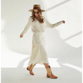 Marco Shoes Stivali da cowboy in combinazione di pelle e tessuto di lino 2186B + J-003-1266-4 beige 2