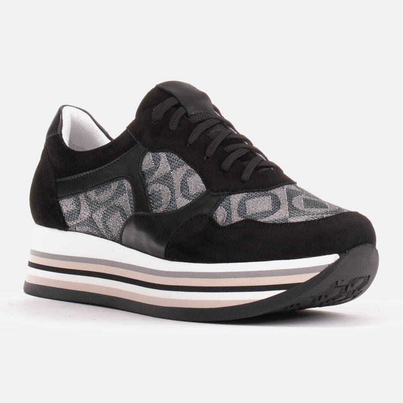 Marco Shoes Sneakers con suola spessa in suede naturale 2228P-1286-041-001-1 nero grigio 1