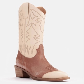 Marco Shoes Stivali texani ricamati, pelle effetto vintage beige marrone 1