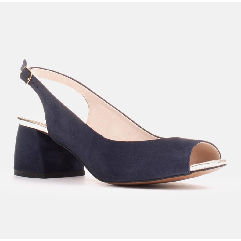 Marco Shoes Sandali in pelle scamosciata blu navy con tacco stabile 1