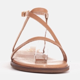 Marco Shoes Sandali in pelle con fondo piatto marrone 1
