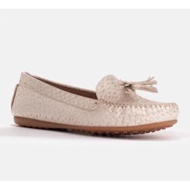 Marco Shoes Mocassino Ballerina in pelle beige e oro d'oro 1