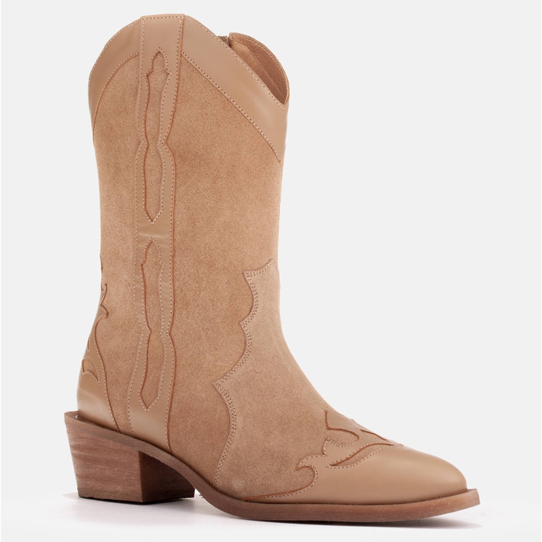 Marco Shoes Stivali in camoscio naturale con elementi in pelle beige 1