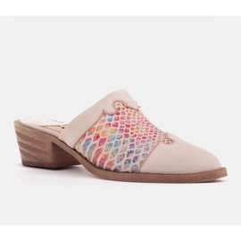 Marco Shoes Ciabatte da donna con tacco in pelle con scanalature beige multicolore 1