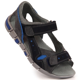 Sandali da bambino con velcro blu navy e grigio Kornecki 6186 nero 1
