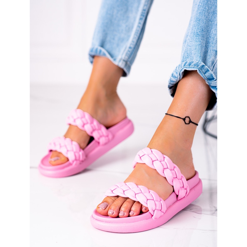 SHELOVET Ciabatte Intrecciate Sulla Piattaforma rosa 1