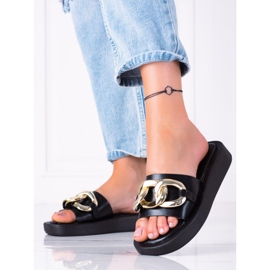 SHELOVET Pantofole Alla Moda Con Una Catena nero d'oro 1