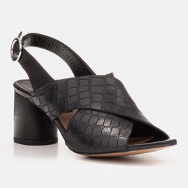 Marco Shoes Sandali in pelle da donna in pelle con strisce tagliate nero 1