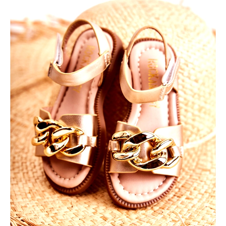 FR1 Sandali Per Bambini Con Velcro Layra Dorato d'oro 2