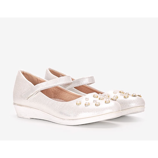 Ballerine bianche per bambini con perle Silva bianco 1