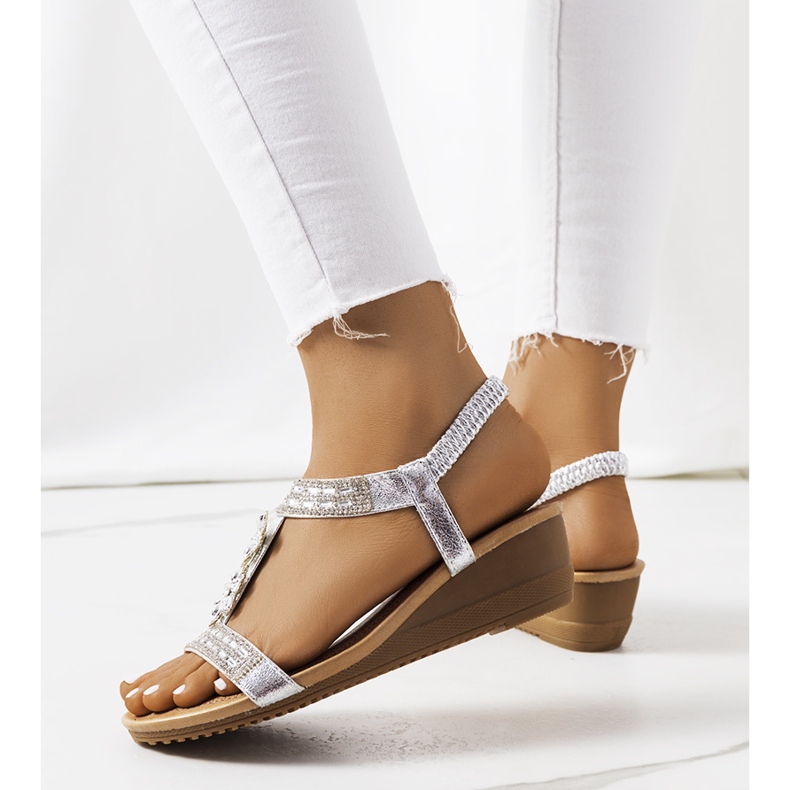 Sandali con zeppa Amisha argento d'argento 1