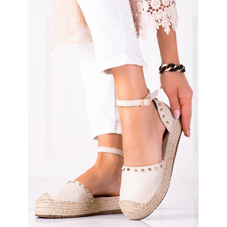 SHELOVET Espadrillas con borchie beige 1